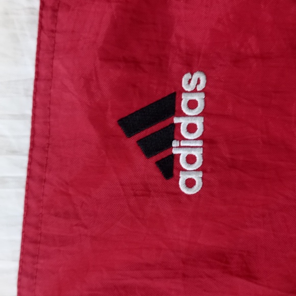 Vintage 90s Adidas Essential Striped Winter Jacket With Hood RED/White/BLACK - Picture 7 of 15